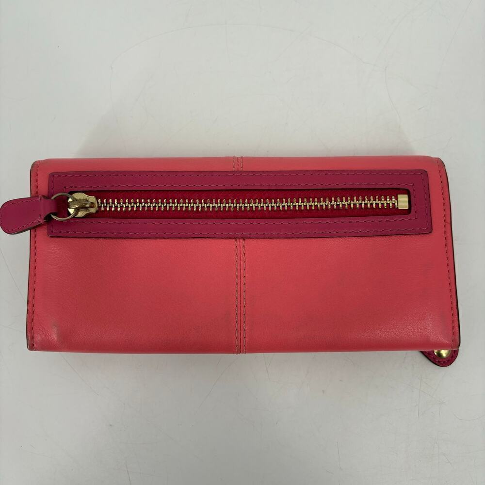 Coach Leather Bonnie Slim Envelope Wallet Double Zipper Coral and Pink‎ 8 Inch - Picture 11 of 13